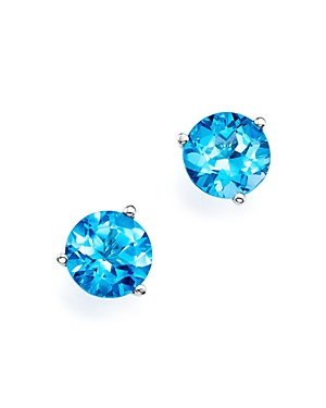 Blue Topaz Stud Earrings in 14K White Gold - 100% Exclusive
