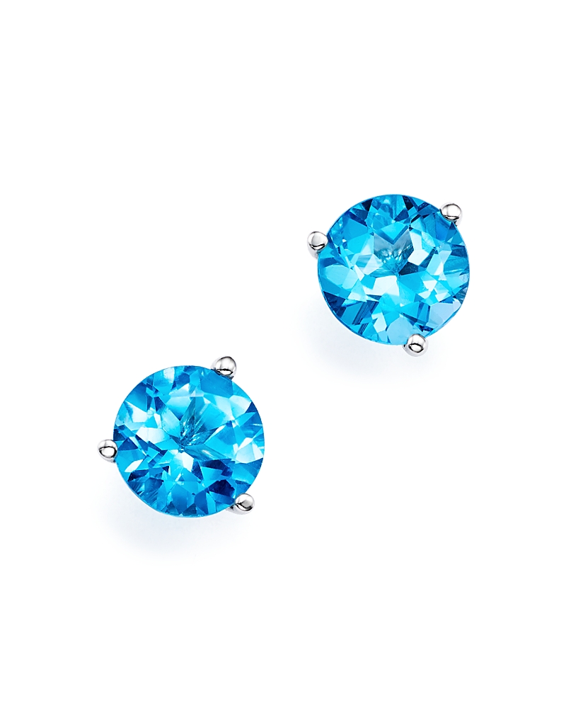 Blue Topaz Stud Earrings in 14K White Gold