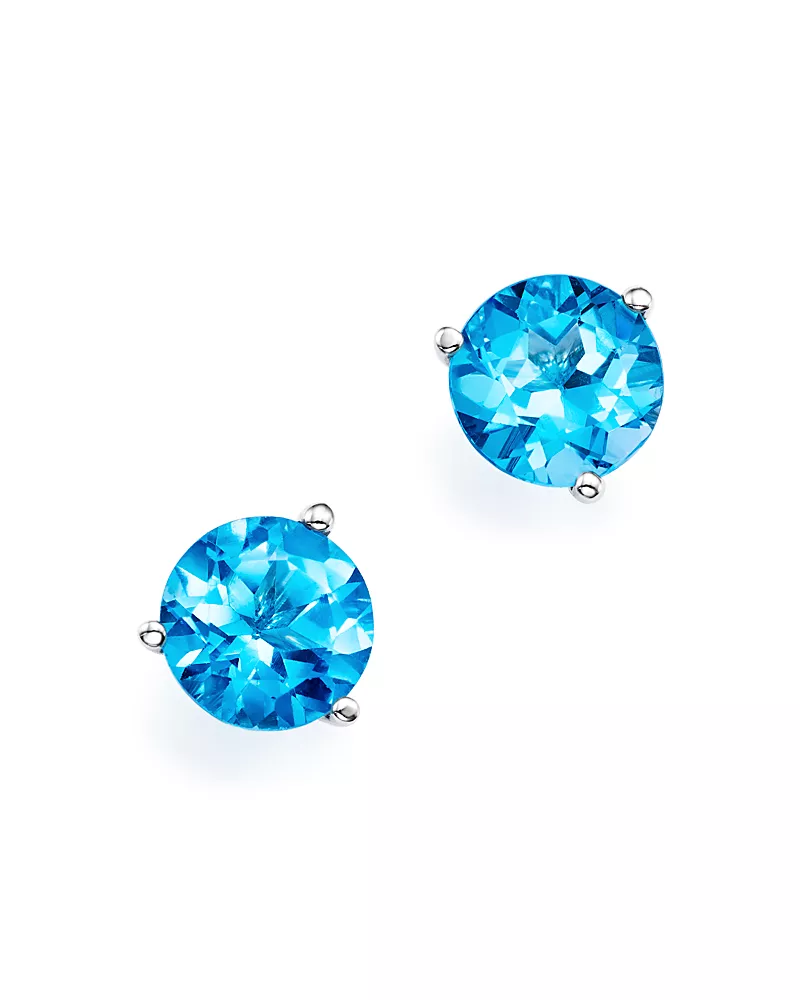 Blue Topaz Stud Earrings in 14K White Gold