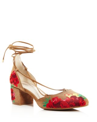 embroidered block heels