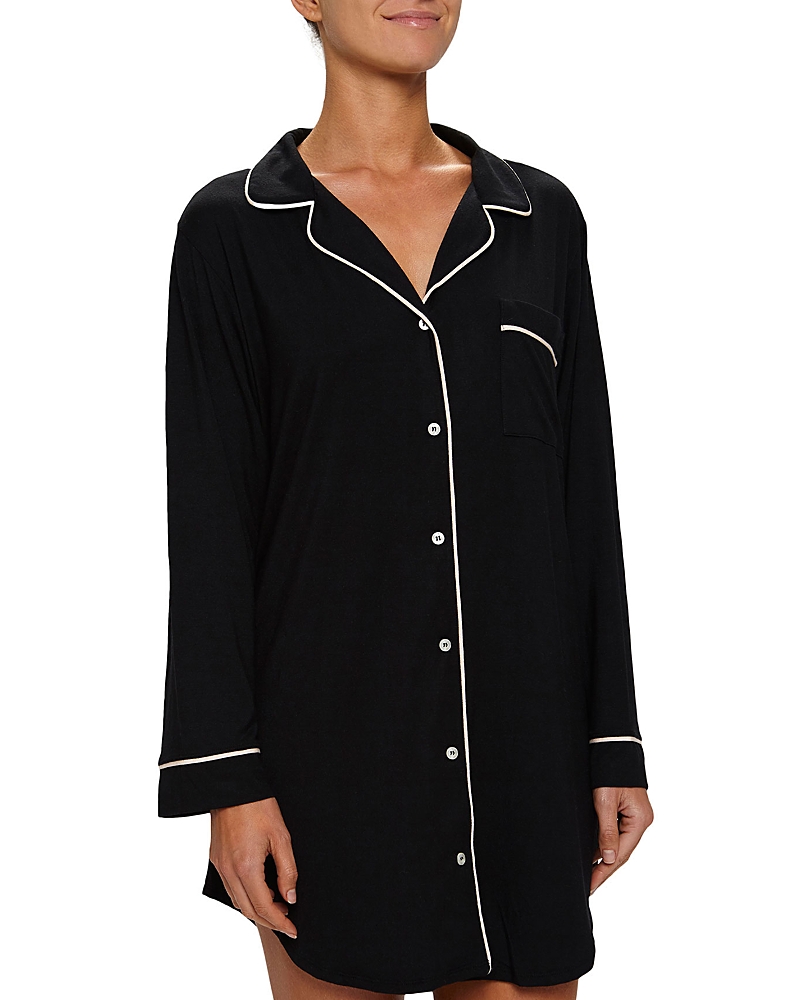 Shop Eberjey Gisele Sleepshirt In Black/sorbet Pink