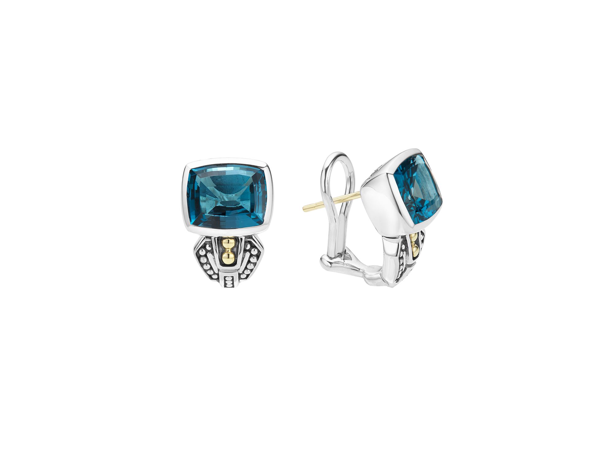 18K Gold and Sterling Silver Rittenhouse Stud Gemstone Huggie Drop Earrings — Image 6