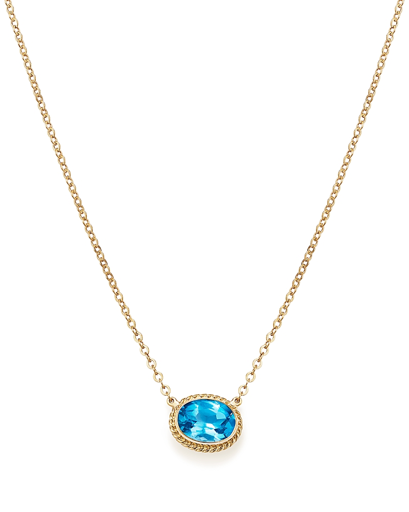 Blue Topaz Bezel Pendant Necklace in 14K Yellow Gold, 18