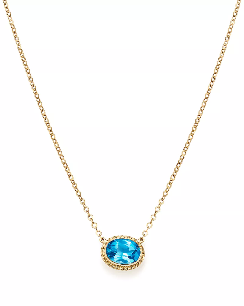 Blue Topaz Bezel Pendant Necklace in 14K Yellow Gold, 18