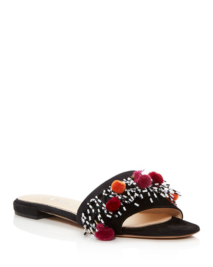Aska Beaded Pom-Pom Slide Sandals | Bloomingdale's