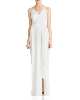 halston heritage satin wrap gown