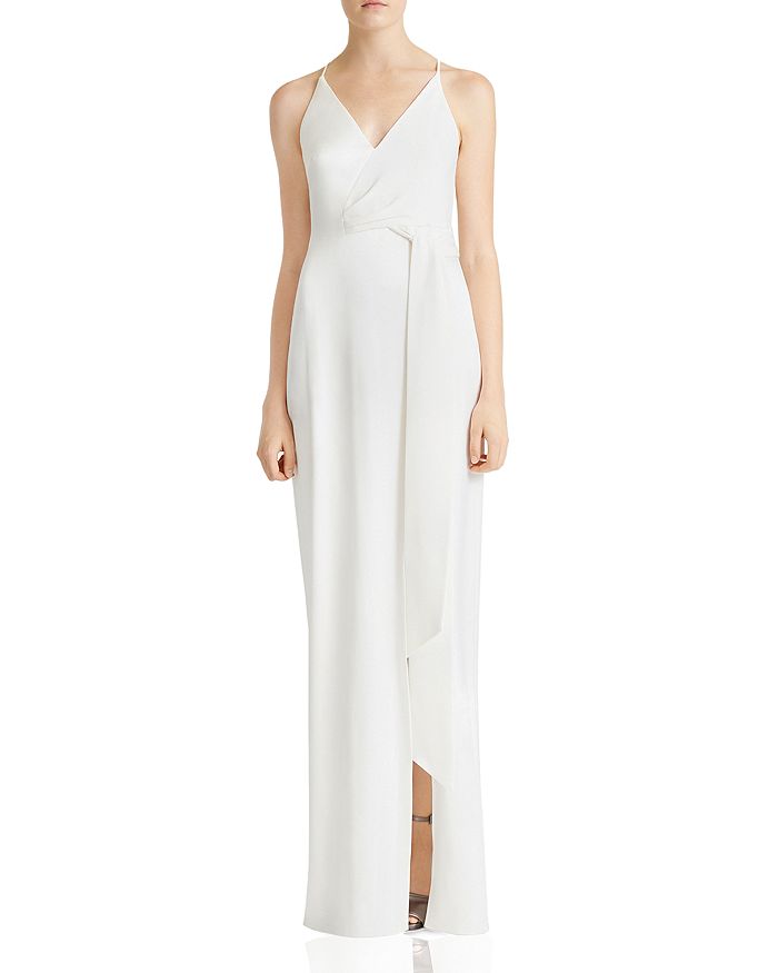 Halston heritage cheap satin wrap gown