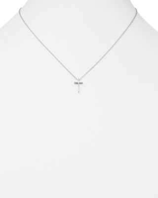 14K White Gold Small Cross Pendant Necklace, 18" 
