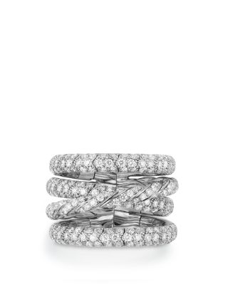 Pav&eacute; Flex Four Row Ring with Diamonds in 18K White Gold