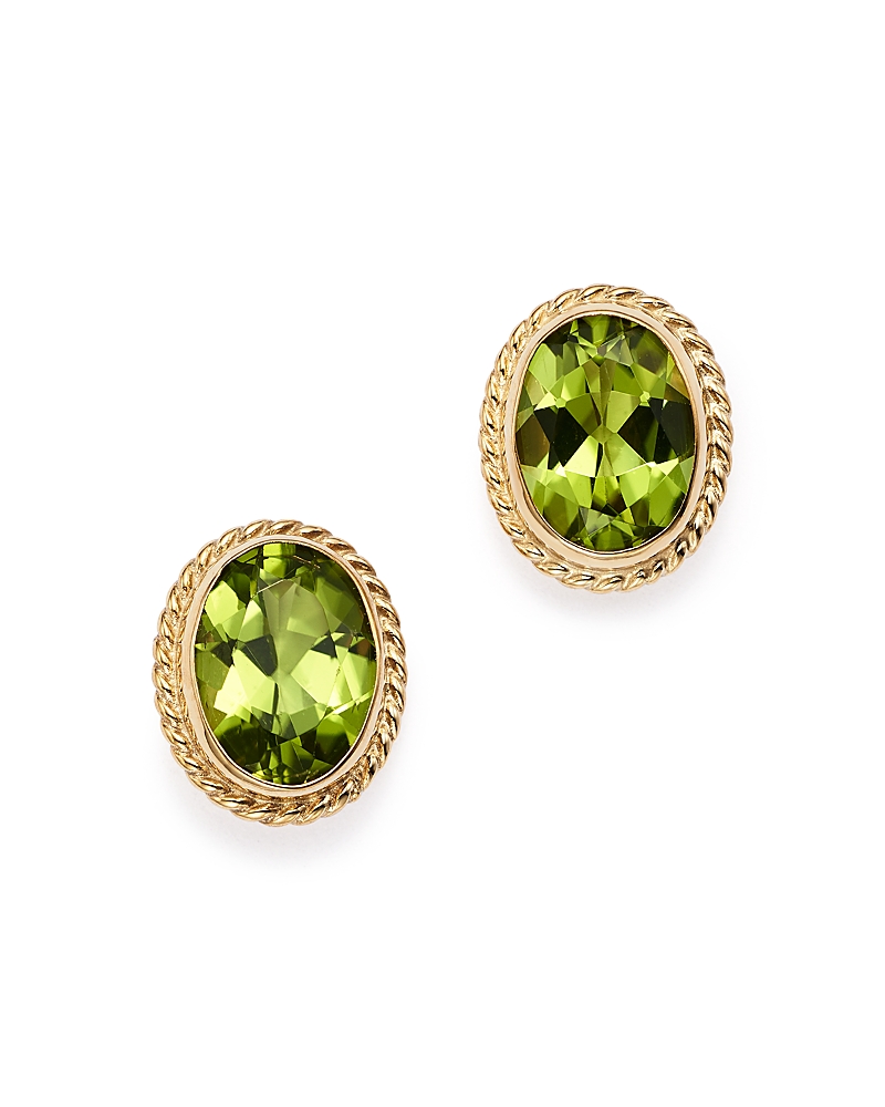 Peridot Oval Bezel Stud Earrings in 14K Yellow Gold