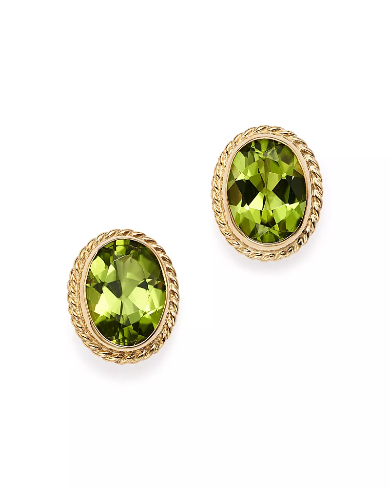 Peridot Oval Bezel Stud Earrings in 14K Yellow Gold