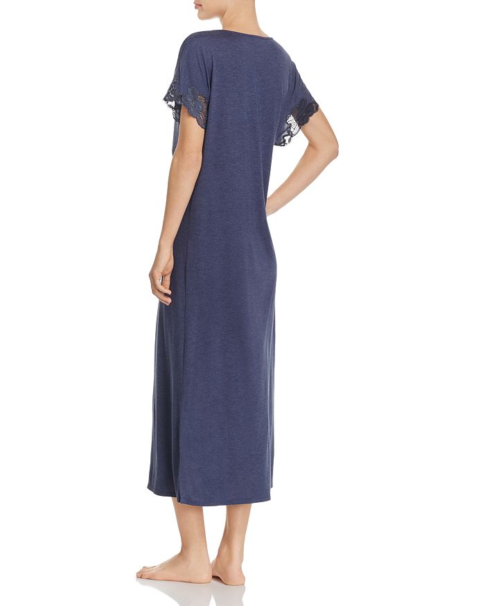 Shop Natori Zen Floral Lace Nightgown In Heather Navy Blue