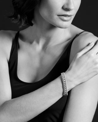 Sterling Silver Caviar Spark Diamond Link Bracelet 