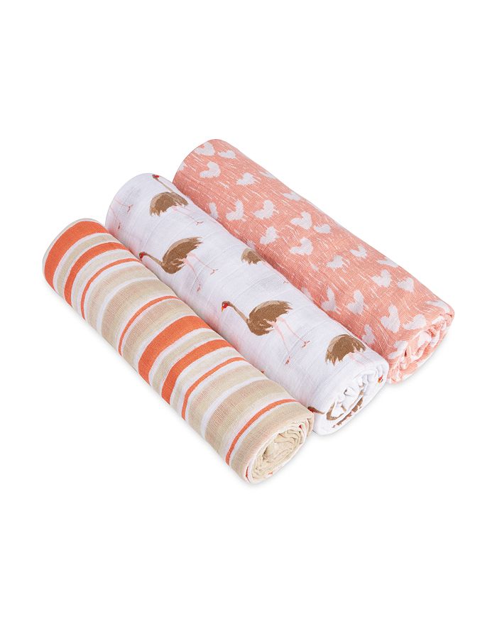Aden And Anais Kids'  White Label Infant Girls' Flock Together Swaddles, 3 Pack - Baby In Pink/white