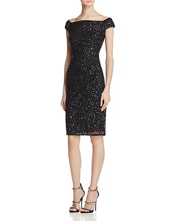 Adrianna Papell Off-the-Shoulder Beaded Dress | Bloomingdale's