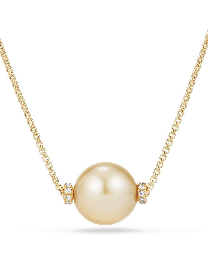 DAVID YURMAN SOLARI SINGLE STATION NECKLACE IN 18K GOLD WITH DIAMONDS AND SOUTH SEA YELLOW CULTURED PEARL,N13364D88DSYDI17