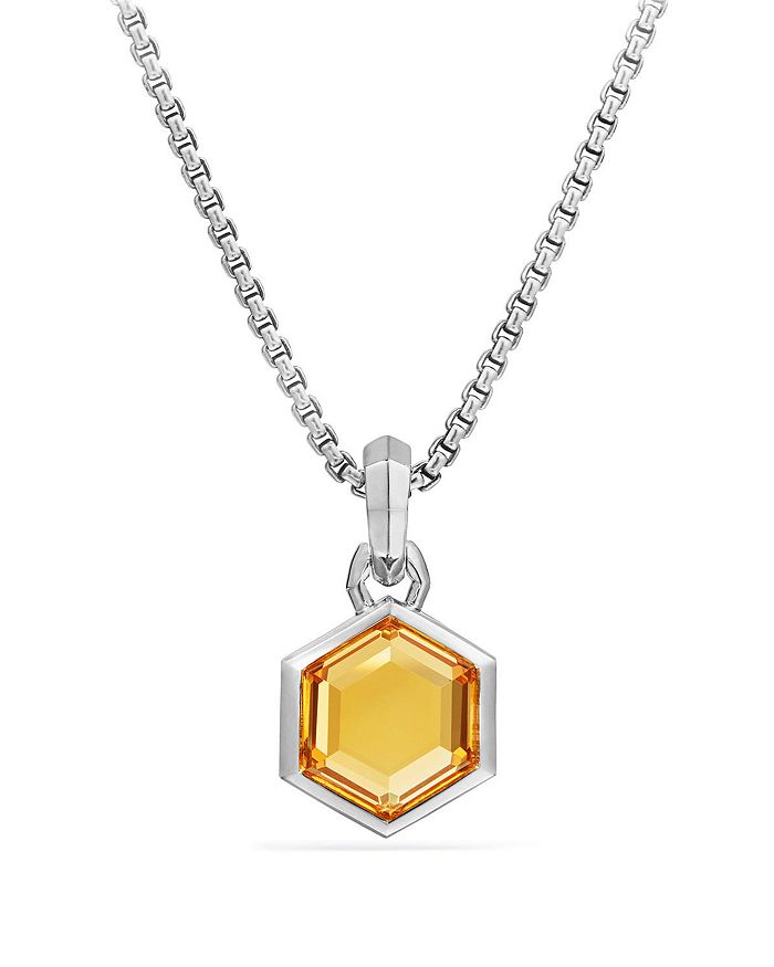 David Yurman Hexagon Cut Amulet With Citrine In Orange/silver
