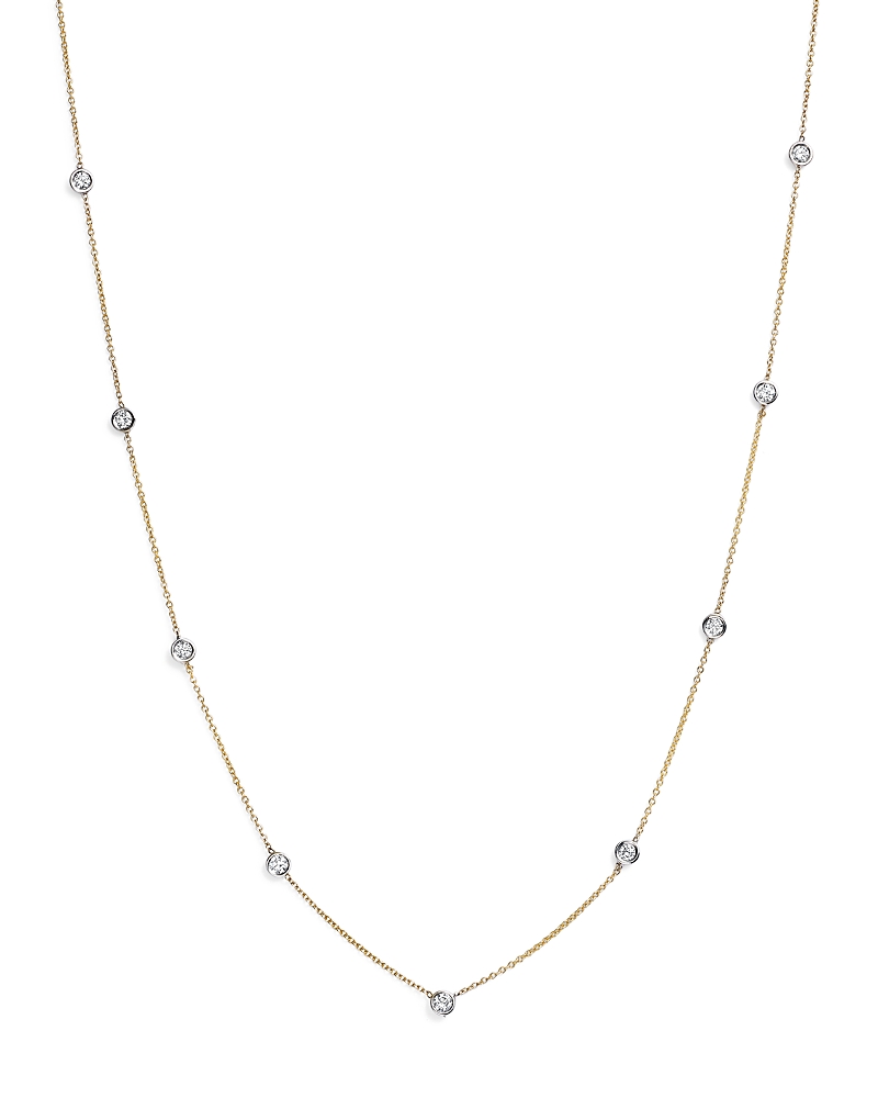 Diamond Station Necklace in 14K Yellow and White Gold, 0.60 tcw