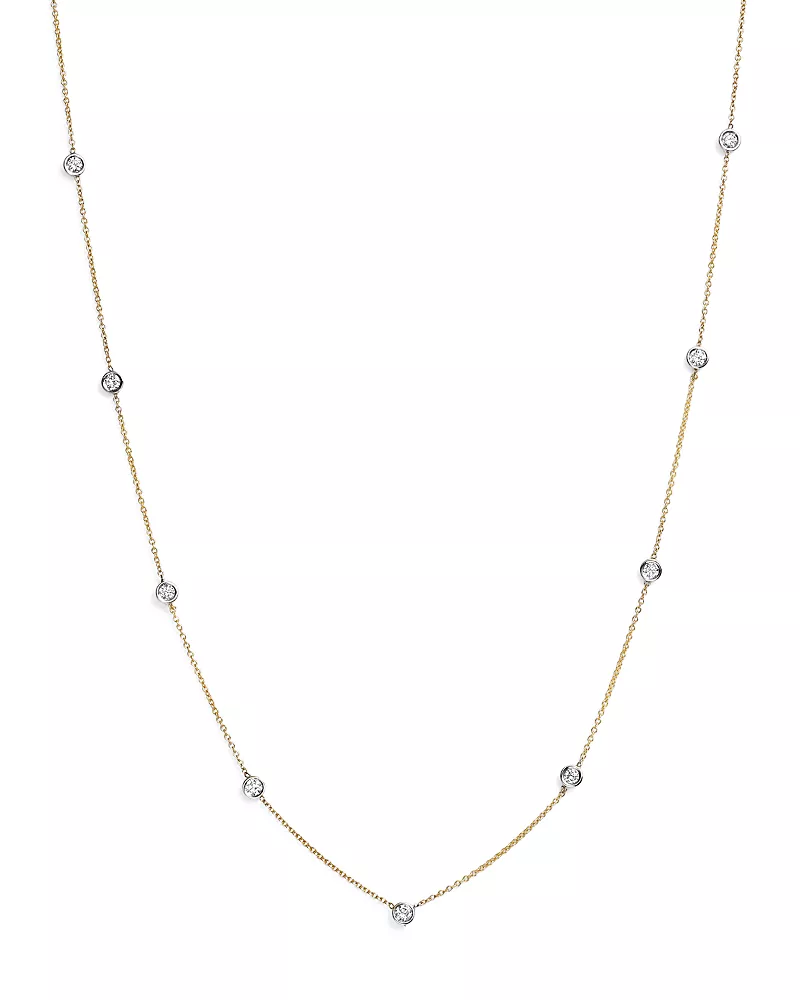Diamond Station Necklace in 14K Yellow and White Gold, 0.60 tcw