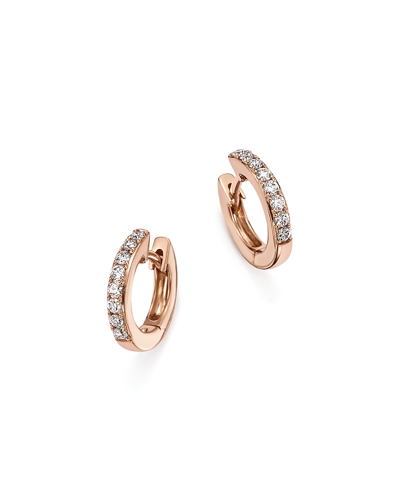 Diamond Mini Hoop Earrings in 14K Rose Gold, .15 tcw
