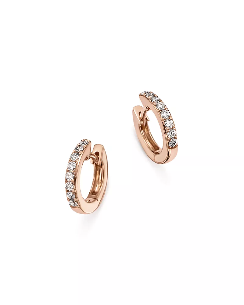 Diamond Mini Hoop Earrings in 14K Rose Gold, .15 tcw