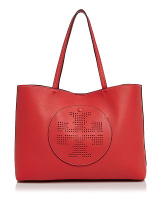 Tory Burch Plaque Tote Large Red Leather Bag $495 Purse Metal Logo