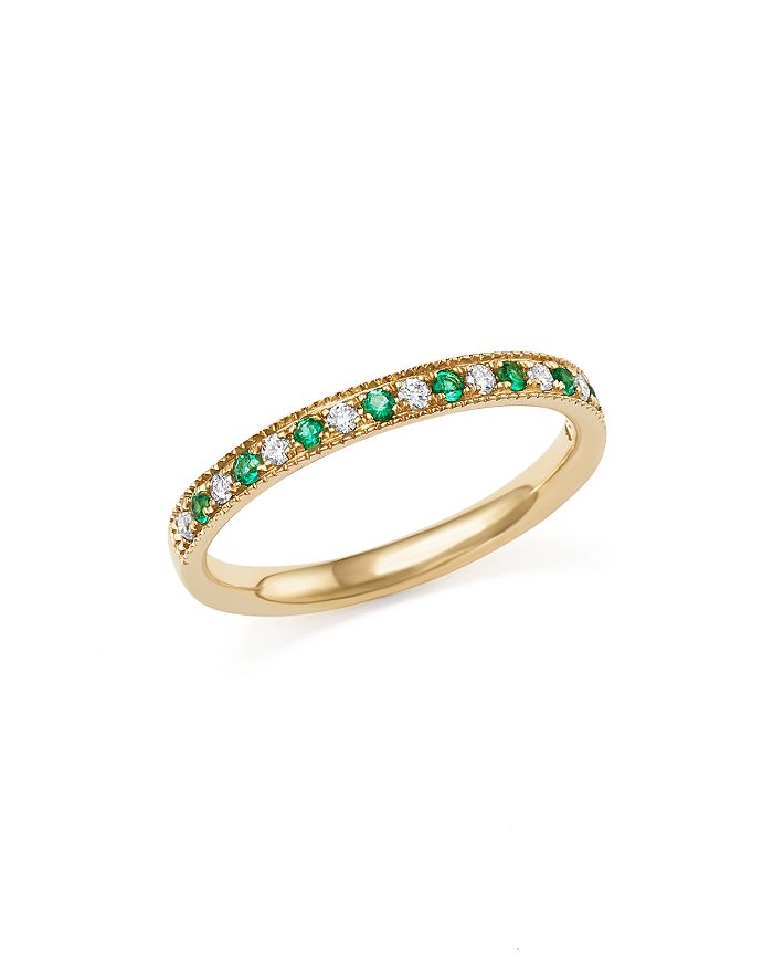 Bloomingdale's Emerald And Diamond Beaded Band In 14k Yellow Gold - 100% Exclusive In Green/gold