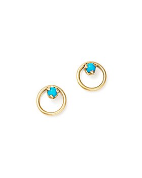 Zoë Chicco - 14K Yellow Gold Turquoise Circle Stud Earrings