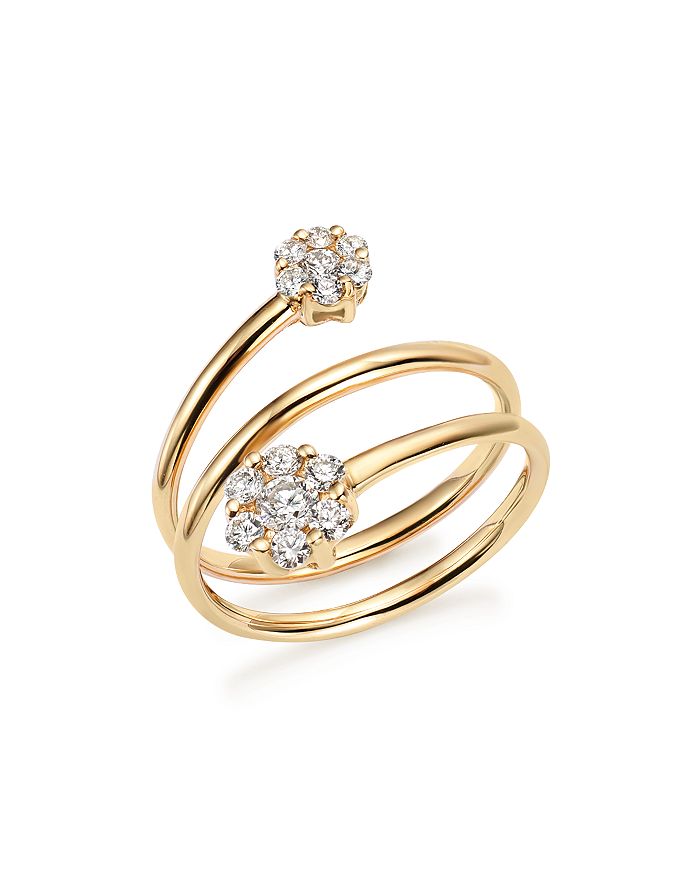 Bloomingdale's Diamond Triple Row Flower Ring In 14k Yellow Gold, .45 Ct. T.w. - 100% Exclusive In White/gold