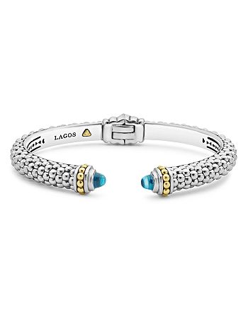 LAGOS - 18K Gold and Sterling Silver Caviar Color Blue Topaz Cuff, 8mm