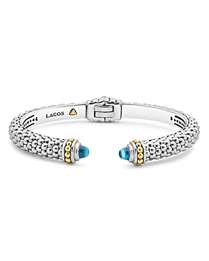 Lagos 18K Gold and Sterling Silver Caviar Color Blue Topaz Cuff, 8mm