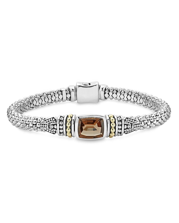 Lagos 18k Gold And Sterling Silver Caviar Color Bracelet With Smoky Quartz In Brown/silver