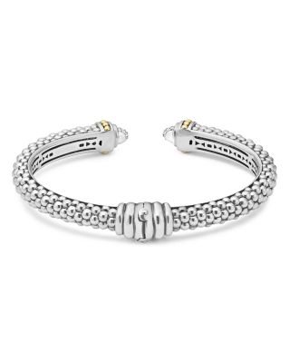 18K Gold and Sterling Silver Caviar and Diamonds Cuff, 8mm