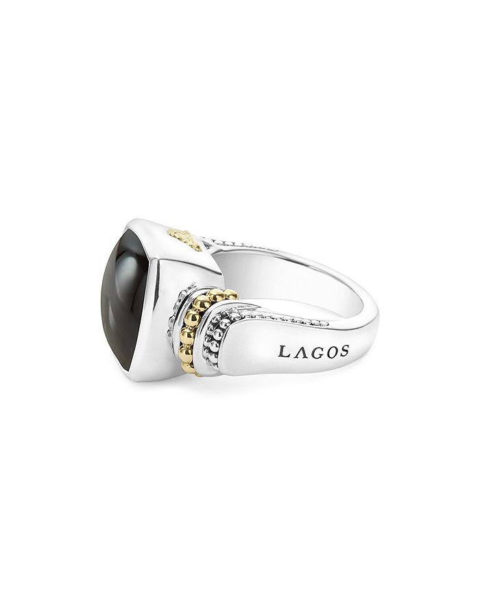 Shop Lagos 18k Gold And Sterling Silver Medium Onyx Ring In Black/silver