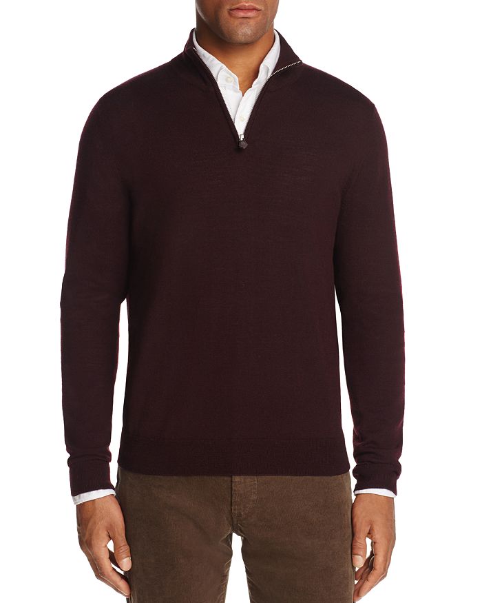 The Men's Store At Bloomingdale's Quarter-zip Merino Sweater - 100% Exclusive In Raisin
