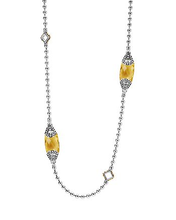 LAGOS - 18K Gold and Sterling Silver Caviar Color Station Necklace with Citrine, 34"