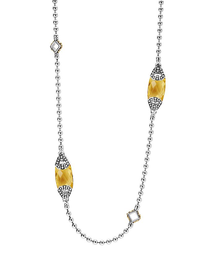 LAGOS 18K GOLD AND STERLING SILVER CAVIAR COLOR STATION NECKLACE WITH CITRINE, 34,04-80956-C34