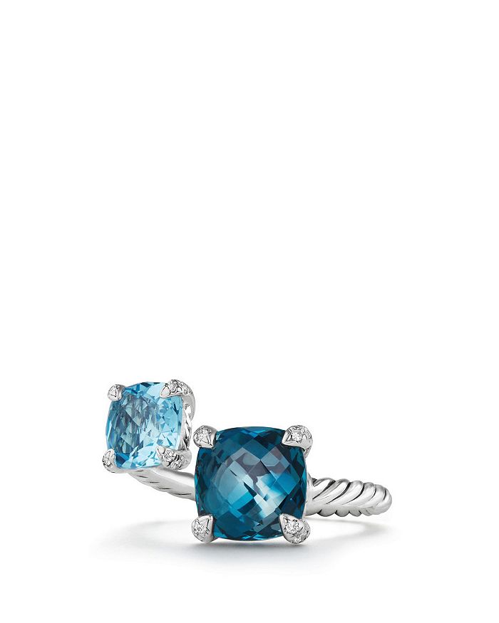 DAVID YURMAN CHATELAINE BYPASS RING WITH HAMPTON BLUE TOPAZ, BLUE TOPAZ AND DIAMONDS,R13444DSSAIBBTDI7
