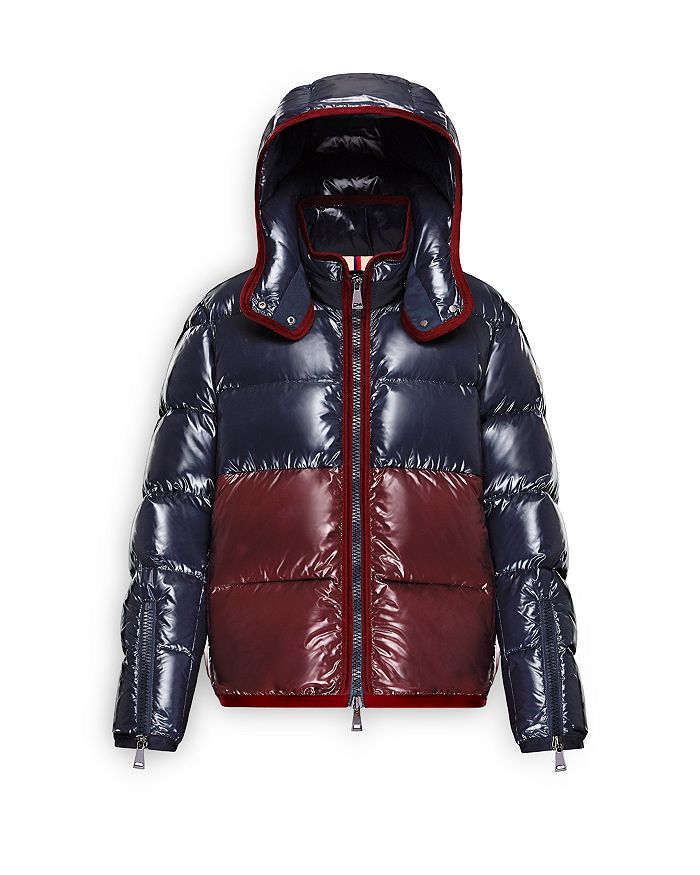 Moncler Cotinus Colourblocked Shiny Quilted Down Coat In Navy