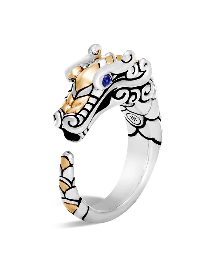 JOHN HARDY 18K GOLD AND STERLING SILVER LEGENDS NAGA RING WITH SAPPHIRE,RZS650120BHBSPX6