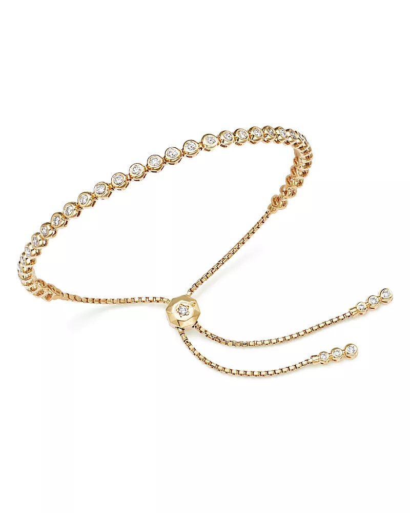 Diamond Bezel Tennis Bolo Bracelet in 14K Yellow Gold, 1.20 tcw