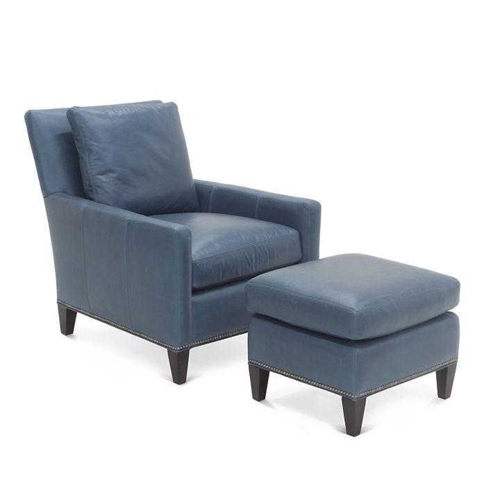 Artisan Collection Gabe Chair, Blue Leather Chair And Ottoman