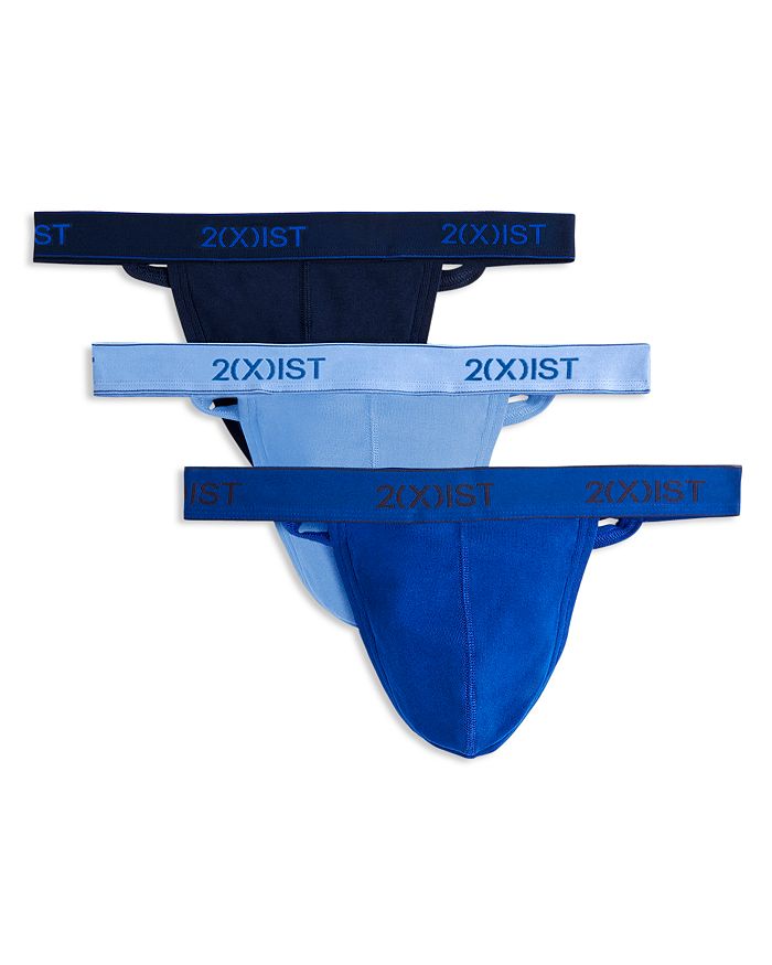 2(x)ist Men's 3-pk. Cotton Essential Y-back Thongs In Navy/cobalt
