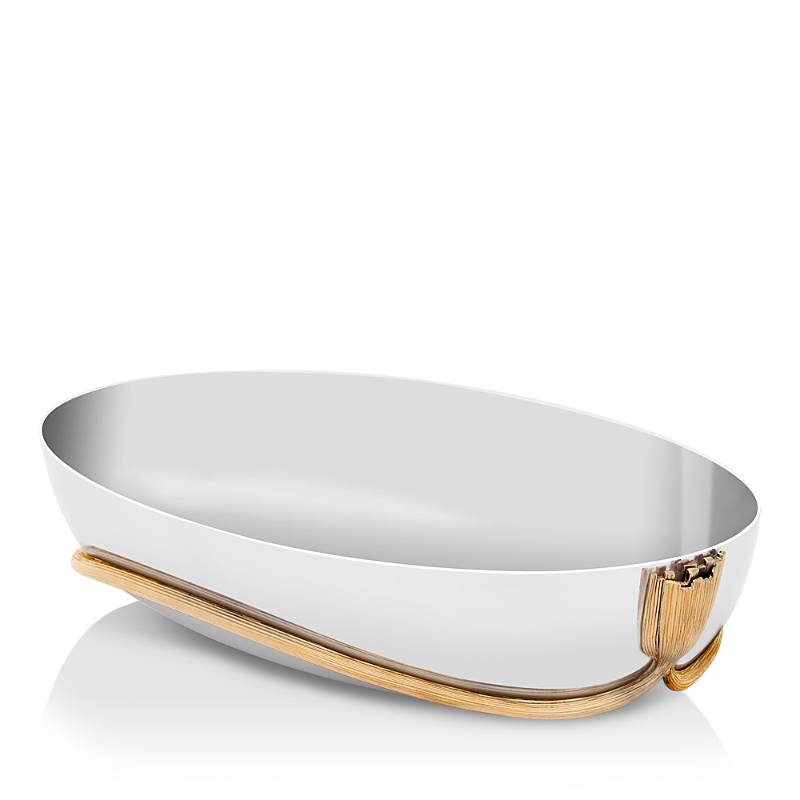 L'objet Deco Leaves Large Stainless Steel Oval Bowl In Silver