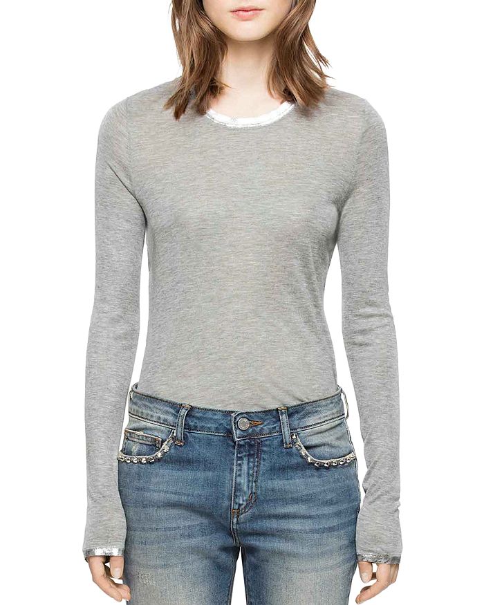 ZADIG & VOLTAIRE WILLY LONG SLEEVE FOIL T-SHIRT,WFTQ1806F