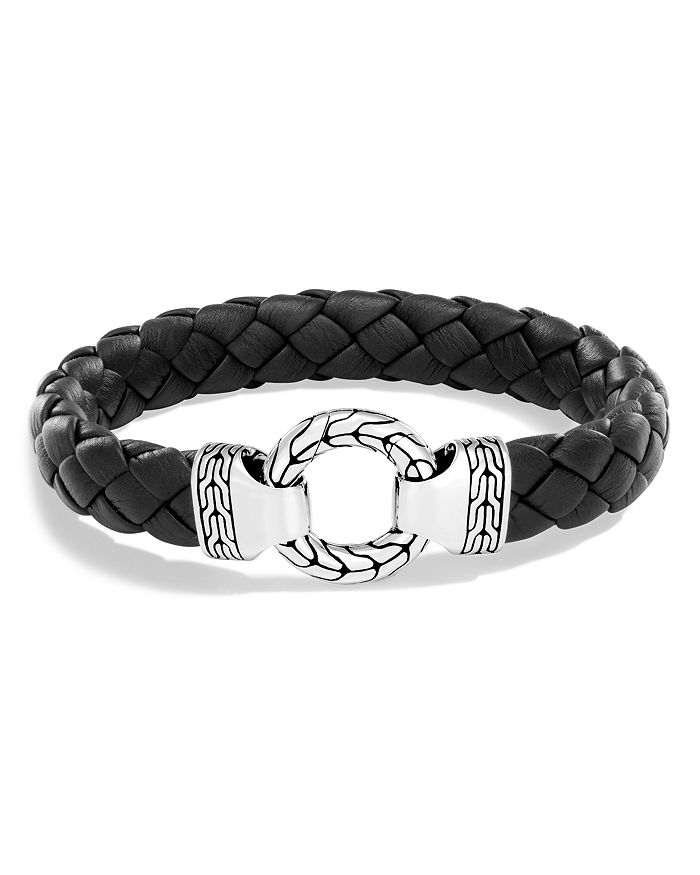 JOHN HARDY MEN'S STERLING SILVER CLASSIC CHAIN RING BRACELET WITH BRAIDED BLACK LEATHER,BM9996561BLXM
