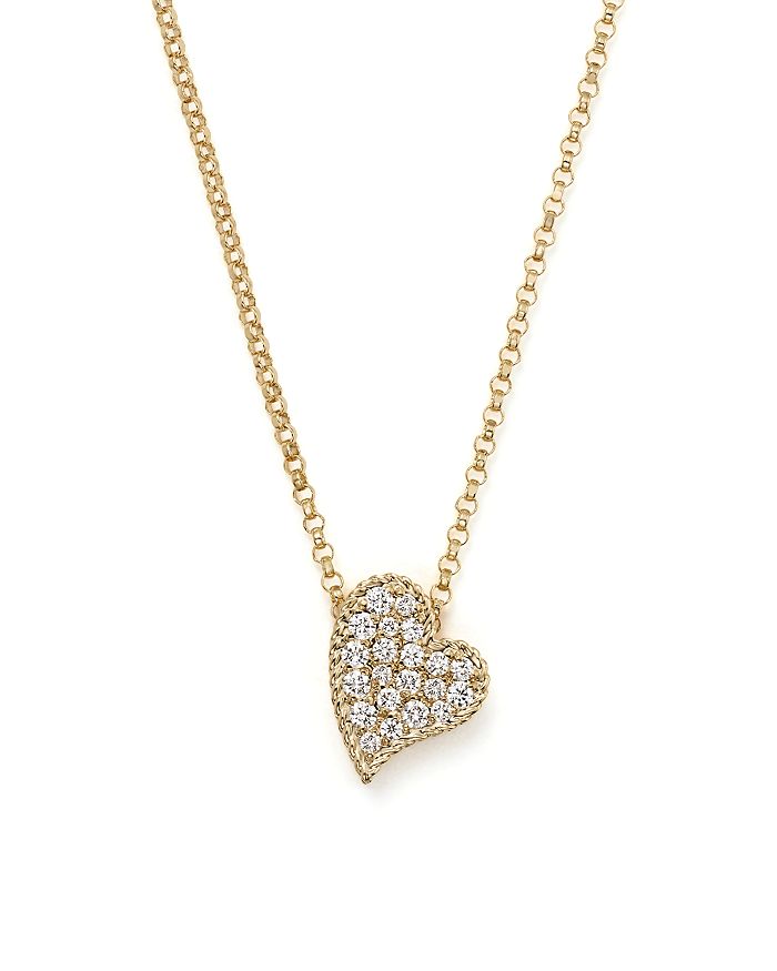 ROBERTO COIN 18K YELLOW GOLD TINY TREASURES PRINCESS DIAMOND HEART NECKLACE, 18,7771635AY18X