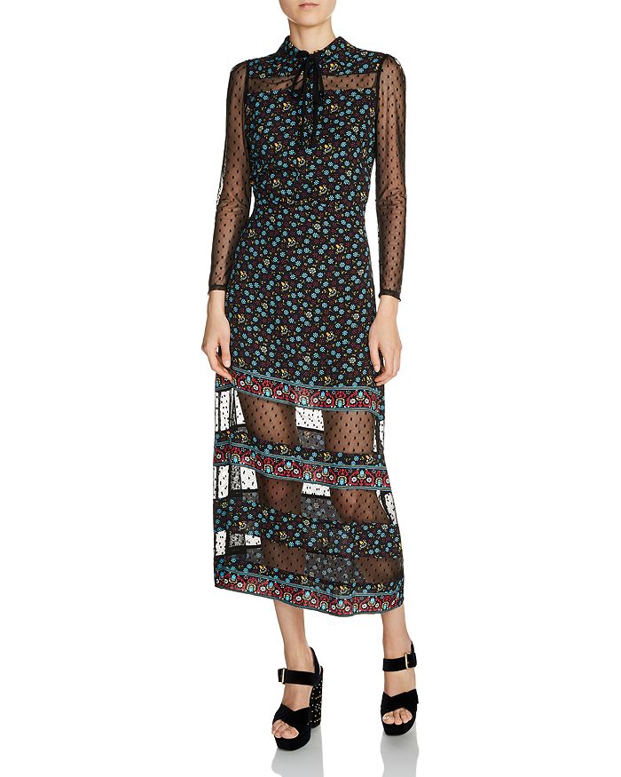 Maje Rezia Mixed Media Midi Dress Bloomingdale's