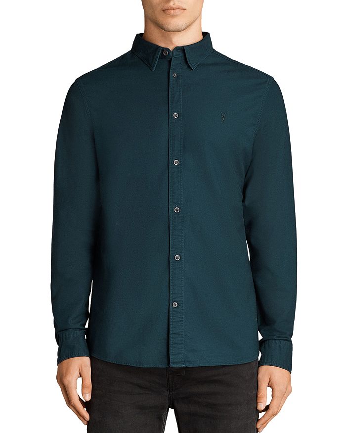 Allsaints Huntingdon Slim Fit Button-down Shirt In Oil Blue