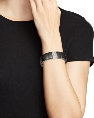 18K White Gold & Black Ceramic Domino Rectangular Stretch Bracelet with Diamonds